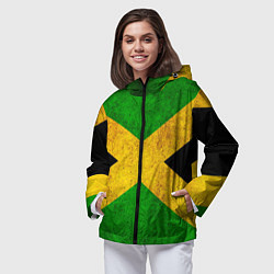 Ветровка с капюшоном женская Jamaica flag, цвет: 3D-черный — фото 2