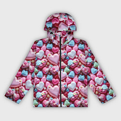 Ветровка с капюшоном женская Карамельные сердечки, цвет: 3D-черный