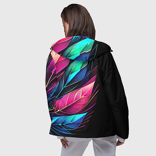 Женская ветровка Букет из цветных перьев - неон / 3D-Черный – фото 4