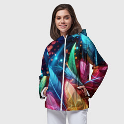 Ветровка с капюшоном женская Яркие красочные неоновые перья, цвет: 3D-белый — фото 2