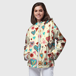 Ветровка с капюшоном женская Цветные сердечки, цвет: 3D-белый — фото 2
