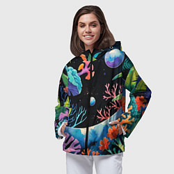 Ветровка с капюшоном женская Подводная фантастика, цвет: 3D-черный — фото 2