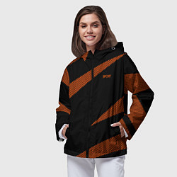 Ветровка с капюшоном женская Sport чёрно-оранжевый абстрактный полосы, цвет: 3D-черный — фото 2