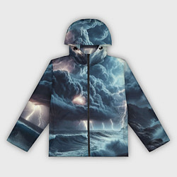 Ветровка с капюшоном женская Шторм на море - сверкание молний, цвет: 3D-черный