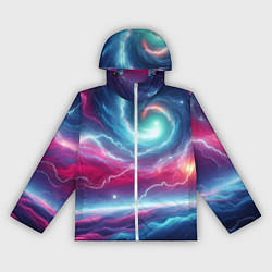 Ветровка с капюшоном женская Spiral neon galaxy - ai art fantasy, цвет: 3D-белый