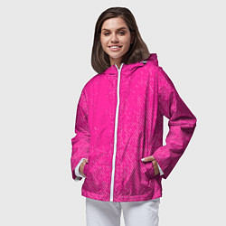 Ветровка с капюшоном женская Джинс с потертостями-розовый, цвет: 3D-белый — фото 2