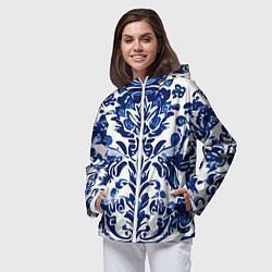 Ветровка с капюшоном женская Гжель русский узор акварель, цвет: 3D-белый — фото 2