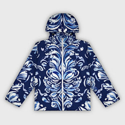Ветровка с капюшоном женская Гжель русский орнамент королевский синий, цвет: 3D-белый