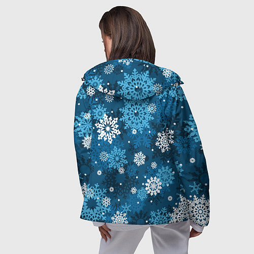 Женская ветровка Снежинки белые и голубые / 3D-Черный – фото 4