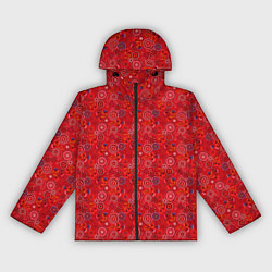 Ветровка с капюшоном женская Алый красный деревенский абстрактный узор, цвет: 3D-черный