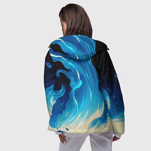 Женская ветровка Бело-синее пламя из абстрактных красок / 3D-Черный – фото 4