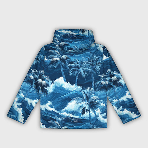 Женская ветровка Пальмы и волны - голубые оттенки паттерн / 3D-Белый – фото 2