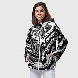 Ветровка с капюшоном женская Закрученные волны - чб абстракция, цвет: 3D-белый — фото 2