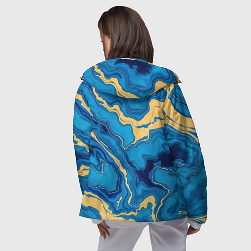 Женская ветровка Синий мрамор с золотом / 3D-Черный – фото 4