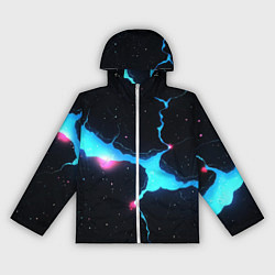 Ветровка с капюшоном женская Голубой разлом в черной текстуре, цвет: 3D-белый