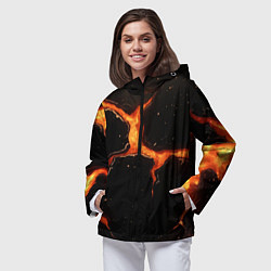Ветровка с капюшоном женская Оранжевый разлом на черной текстуре, цвет: 3D-черный — фото 2