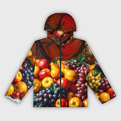 Ветровка с капюшоном женская Фруктовый натюрморт, цвет: 3D-черный
