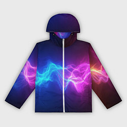 Ветровка с капюшоном женская Звуковая волна неоновый узор, цвет: 3D-белый