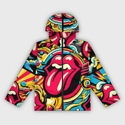 Ветровка с капюшоном женская Rolling Stones logo - pop art pattern, цвет: 3D-черный