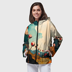 Ветровка с капюшоном женская Сюрреалистичный пейзаж с цветами, цвет: 3D-черный — фото 2