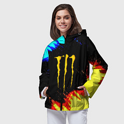 Ветровка с капюшоном женская Monster energy огненные краски, цвет: 3D-черный — фото 2