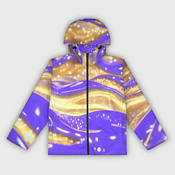 Ветровка с капюшоном женская Фиолетово-золотая жидкая текстура, цвет: 3D-черный