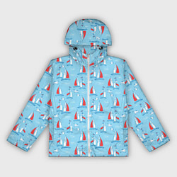 Ветровка с капюшоном женская Морской паттерн с парусными лодками и чайками, цвет: 3D-белый