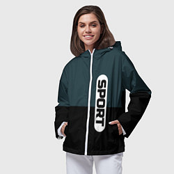 Ветровка с капюшоном женская Sport чёрно-синий с белым, цвет: 3D-белый — фото 2