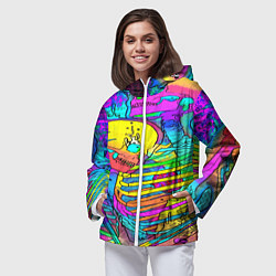 Ветровка с капюшоном женская Черепа неоновые краски, цвет: 3D-белый — фото 2