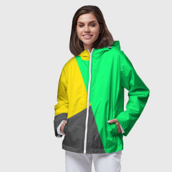 Ветровка с капюшоном женская Жёлто-серо-зелёный трёхцветный, цвет: 3D-белый — фото 2