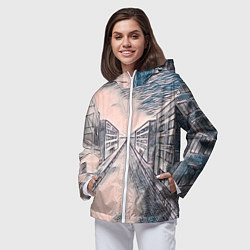 Ветровка с капюшоном женская Сумрачный город, цвет: 3D-белый — фото 2