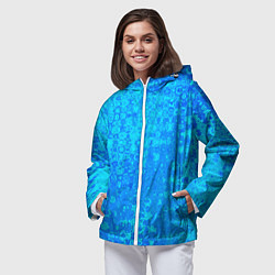 Ветровка с капюшоном женская Голубой неоновый абстрактная текстура, цвет: 3D-белый — фото 2