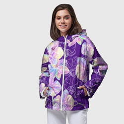 Ветровка с капюшоном женская Японские акварельные орхидеи, цвет: 3D-белый — фото 2