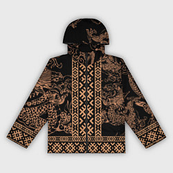 Ветровка с капюшоном женская Золотой дракон с узорами славянскими, цвет: 3D-черный