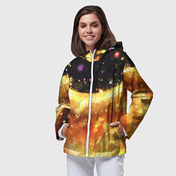 Ветровка с капюшоном женская Черно-золотой фон текстуры с блеском, цвет: 3D-белый — фото 2