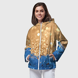 Ветровка с капюшоном женская Золотистые блестки и синий низ, цвет: 3D-белый — фото 2