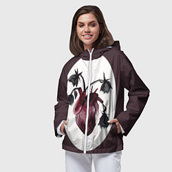 Ветровка с капюшоном женская Цветы любви: увядшее сердце, цвет: 3D-белый — фото 2