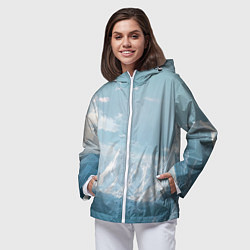 Ветровка с капюшоном женская Снежный горный хребет светло-голубой, цвет: 3D-белый — фото 2