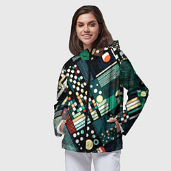 Ветровка с капюшоном женская Тёмно-синий абстракция полосы кружочки, цвет: 3D-черный — фото 2