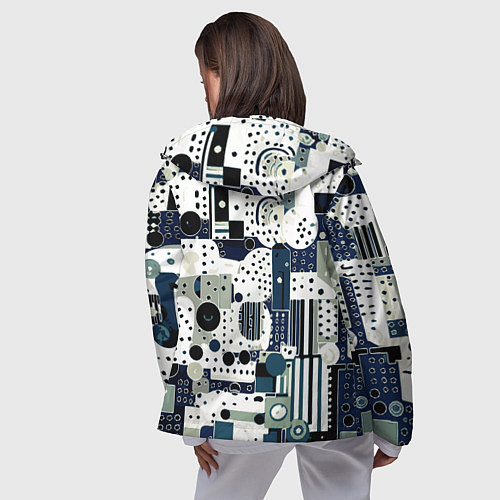 Женская ветровка Чёрно-белый с синий абстракция фигуры точки / 3D-Черный – фото 4
