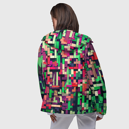 Женская ветровка Зелёно-розовый геометричные фигуры / 3D-Черный – фото 4