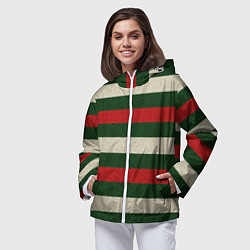 Ветровка с капюшоном женская Цветные лини текстура ткани, цвет: 3D-белый — фото 2