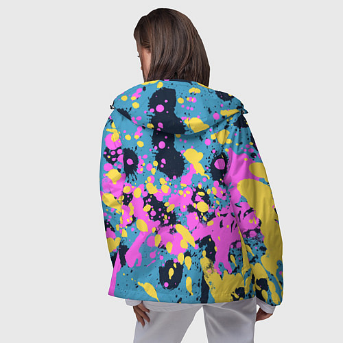 Женская ветровка Брызги краски розовой желтой и темно синей / 3D-Черный – фото 4
