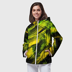 Ветровка с капюшоном женская Мазки краски цвета лайм, цвет: 3D-белый — фото 2