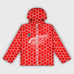 Ветровка с капюшоном женская Детройт Ред Уингз - красные соты, цвет: 3D-белый