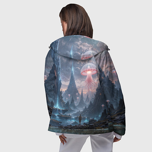 Женская ветровка Фантастический мир с медузами и озеро у гор / 3D-Черный – фото 4