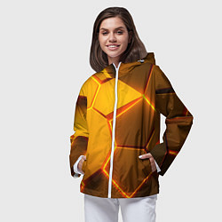 Ветровка с капюшоном женская Желтые неоновые соты - текстура, цвет: 3D-белый — фото 2