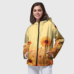 Ветровка с капюшоном женская Цветы на закате, цвет: 3D-черный — фото 2