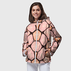 Ветровка с капюшоном женская Розовые пятна жирафа, цвет: 3D-белый — фото 2