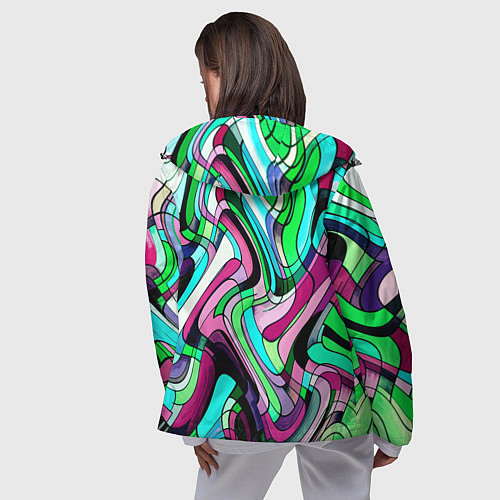 Женская ветровка Зелёно-розовый искажённая абстракция / 3D-Черный – фото 4